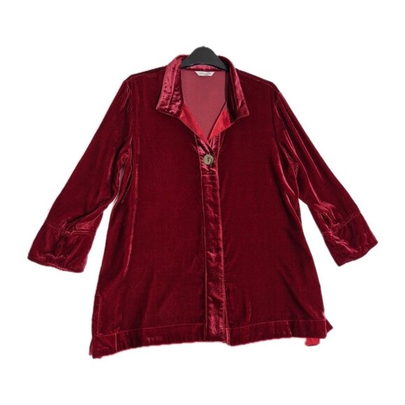 John Mark Tops - John Mark Women's Shirt Top Size 1X Red ¾ Sleeve Relaxed Fit Velvet Wired (09)